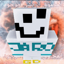 a minecraft character with a smiley face and the letters j and c on his pants