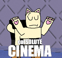 a pixel art drawing of a cat with the words catsolute cinema below it