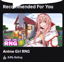 an advertisement for anime girl rng with a percentage rating