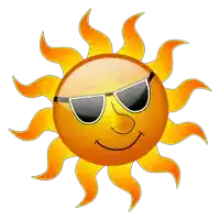 a cartoon sun wearing sunglasses with a smile on its face