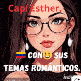 a cartoon of a girl with glasses and the name capi esther