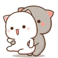 two cartoon cats are hugging each other .