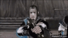 a man in a video game is holding a bottle of beer in his hand .