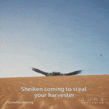 a poster for dune awakening shows a flying vehicle