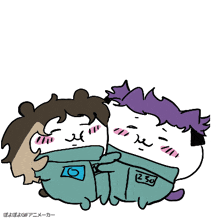 a couple of cartoon characters hugging each other with the letters uee on their pants