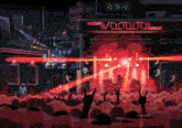 a pixel art drawing of a concert with a sign that says voodoo on it