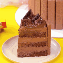 a slice of chocolate cake is on a plate