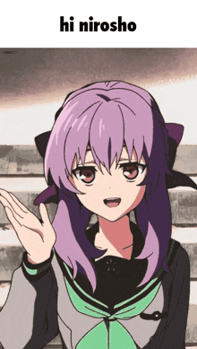 a picture of a girl with purple hair and the words hi nirosho on the bottom
