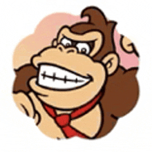 donkey kong wearing braces and a red tie is smiling .