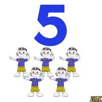 a group of monkeys are standing in front of a blue number five