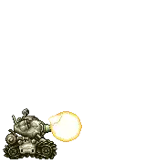a pixel art of an explosion with a tank in the foreground and a large explosion in the background