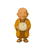 a cartoon monk is holding a statue of buddha