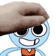 a cartoon character is smiling and holding a piece of paper over his head .