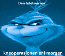 a picture of a grinch with the words den følelsen nar kneeoperasjonen er i morgen on the bottom