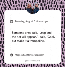 someone once said ' leap and the net will appear ' i said ' cool but make it a trampoline '