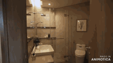 a bathroom with a sink toilet and shower made in animotica