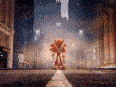 sonic the hedgehog is walking down a city street