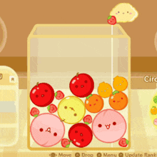 a cartoon drawing of a container filled with apples