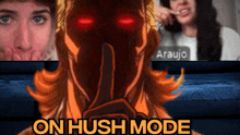 a cartoon of a man with a finger on his mouth and the words on hush mode below him