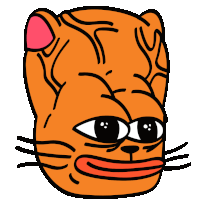 a cartoon drawing of a cat with a red tongue