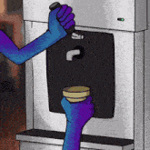 a cartoon drawing of a hand holding a bottle and a cup