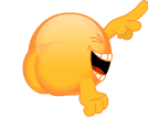a cartoon smiley face with wings and a big smile is pointing at something .