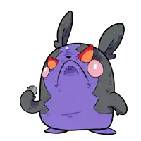 a cartoon drawing of a purple monster with a red nose