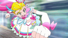 a cartoon character with a pink bow on her waist