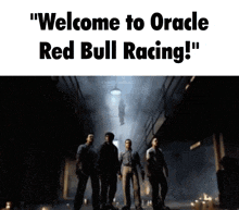 a sign that says " welcome to oracle red bull racing ! "
