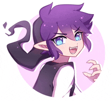 a cartoon drawing of a girl with purple hair
