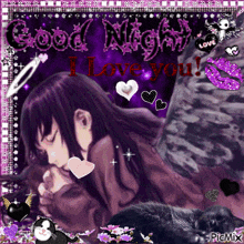 a picture of a girl saying good night and i love you