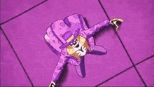 a cartoon character is flying through the air in a purple light .