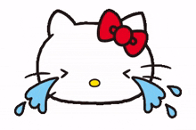 a drawing of hello kitty with tears coming out of her eyes