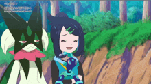 a cartoon of a girl and a monster with chinese writing on the bottom right