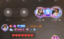 a screenshot of a video game with hearts and a vip 2 icon