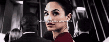 a close up of a woman 's face with the words `` i 've never seen anything '' above her .