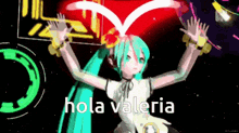 a cartoon of a girl with green hair and the words hola valeria above her