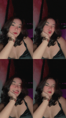 a woman wearing a watch takes a selfie in four different poses