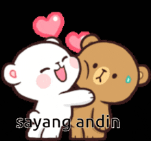 a cartoon of two teddy bears hugging each other with the words sayang andin above them