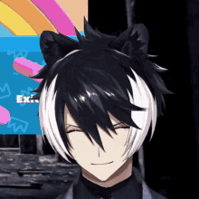 a man with black and white hair has a cat ear
