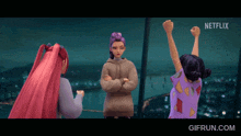 a gif from netflix shows three cartoon girls standing next to each other