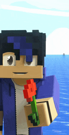 a cartoon character holding a red rose in his hand