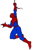a cartoon drawing of a spiderman holding a rope