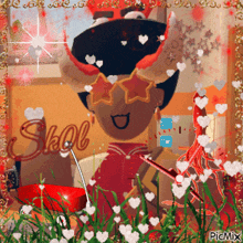 a picture of a girl wearing sunglasses with the word skol on the bottom