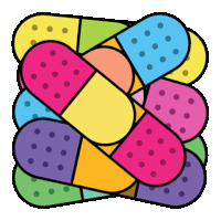 a bunch of colorful bandages are stacked on top of each other .