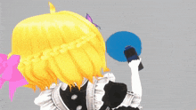 a drawing of a person with blue hair and a blue background