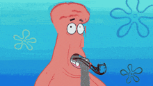 a cartoon character with a pipe in his mouth and a flower in the background