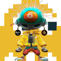 a cartoon character with a pool ball and the number 6