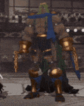 a video game character with a scarf around his neck and a sword