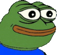 a green frog with big eyes is wearing a blue shirt and smiling .